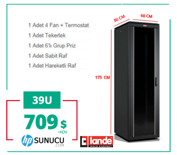 39U 600x800x1920mm  Lande DYNAmic Dikili Tip Rack Server Kabinet (PDDM3968)