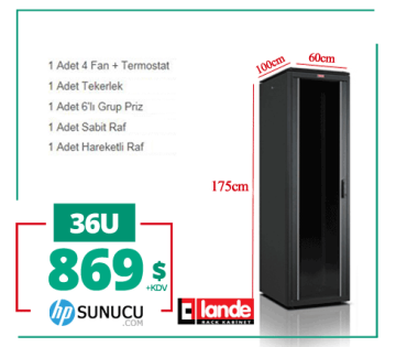36U 600x1000x1787mm Lande DYNAmic Dikili Tip Rack Server Kabinet (PDDM3661)