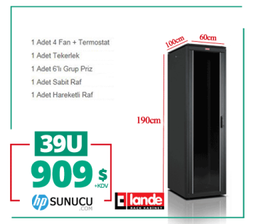 39U 600x1000x1920mm Lande DYNAmic Dikili Tip Rack Server Kabinet (PDDM3961)