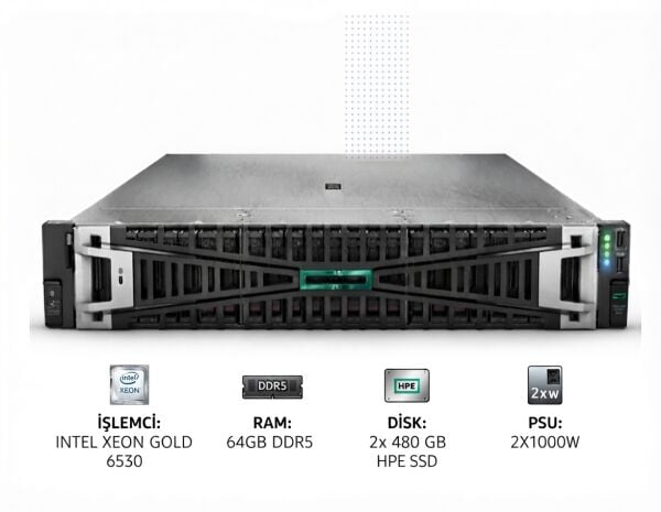 HPE ProLiant DL380 Gen11 6530 2.1GHz 32c 1P 2x32GB R 8SFF MR416i o 2x480GB SSD 2x1000W PS EU Server - P81787-425