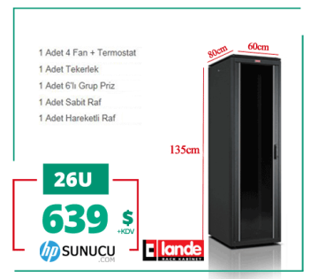 26U 600x800x1342mm Lande DYNAmic Dikili Tip Rack Server Kabinet (PDDM2668)